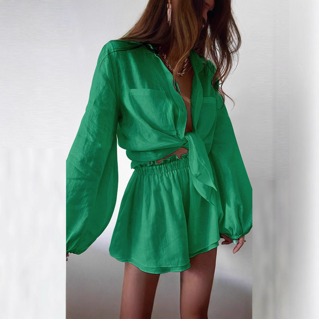 Damen lässiges Leinen Outfit Drune