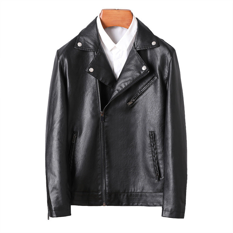 Herren Lederoptik-Bikerjacke mit asymmetrischem Reißverschluss und Ziptaschen Drune