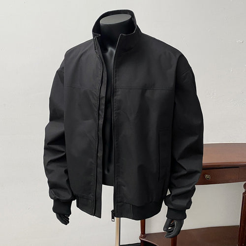 Herren Minimalistische Bomberjacke mit hohem Stehkragen und Zwei-Wege-Reißverschluss Drune