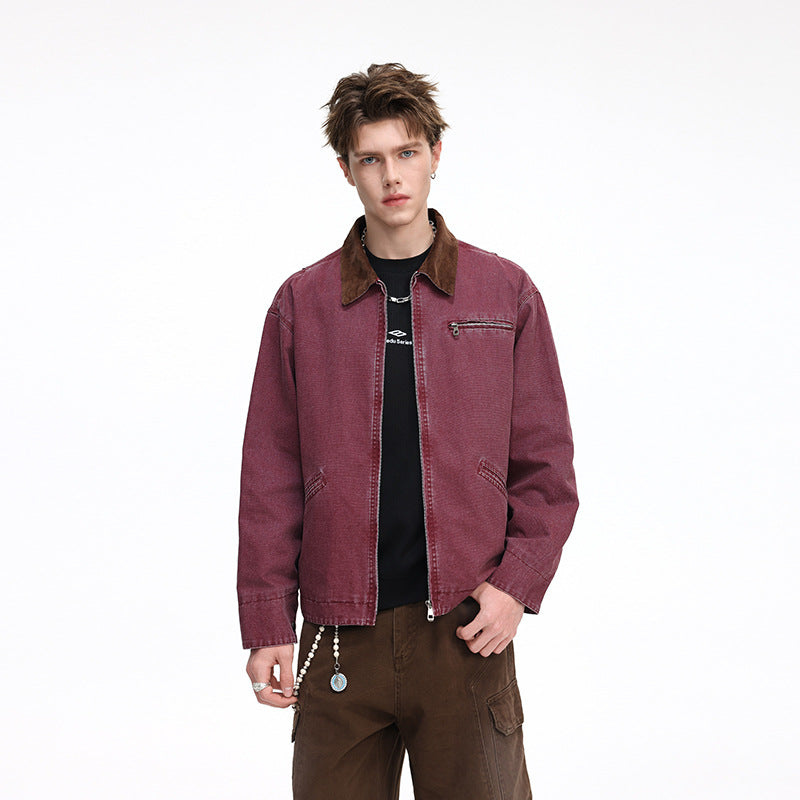 Herren Freizeitjacke aus gewaschenem Baumwollcanvas mit Cordkragen und Reißverschluss-Tasche Drune