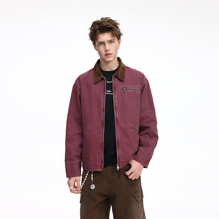 Herren Freizeitjacke aus gewaschenem Baumwollcanvas mit Cordkragen und Reißverschluss-Tasche Drune