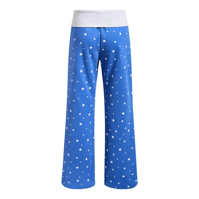 Damen Lounge-Hose mit weitem Bein, hohem Rippbund und Sternenprint Drune