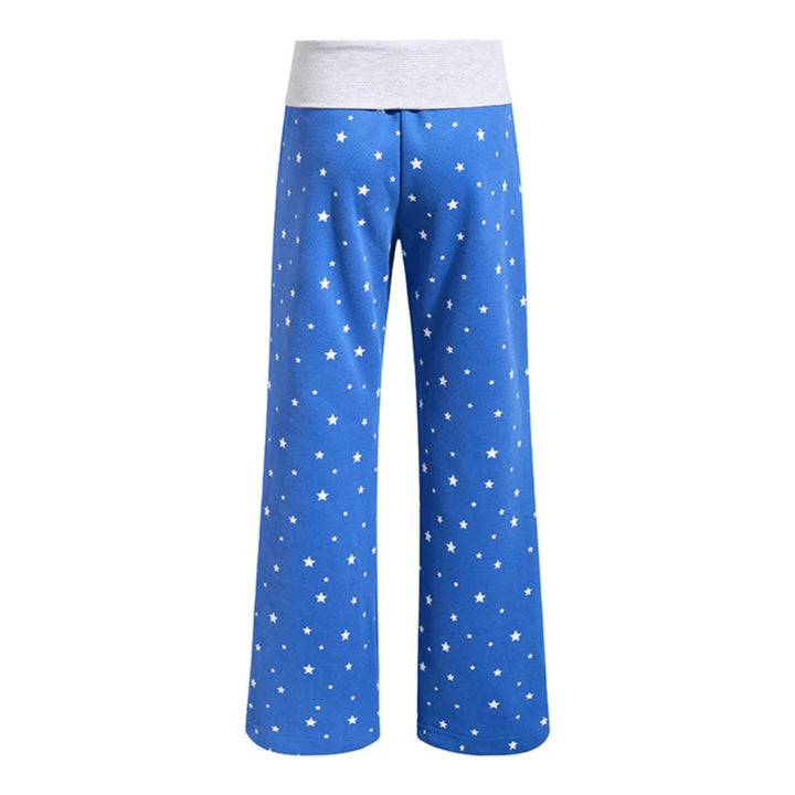 Damen Lounge-Hose mit weitem Bein, hohem Rippbund und Sternenprint Drune