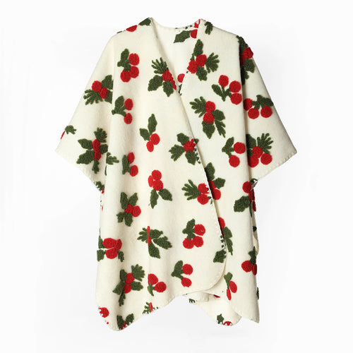 Damen Capeponcho mit kirschigem Relief‑Jacquard und kastigem Oversize‑Schnitt Drune