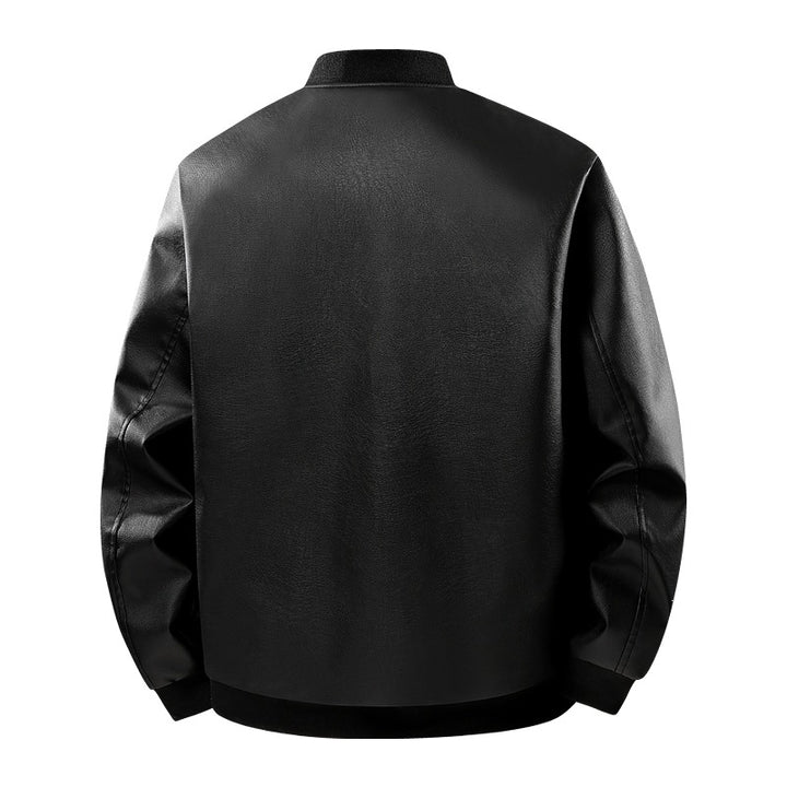 Herren Lederbomberjacke mit schmalem Stehkragen, verdecktem Reißverschluss und minimalistischen Ziernähten Drune