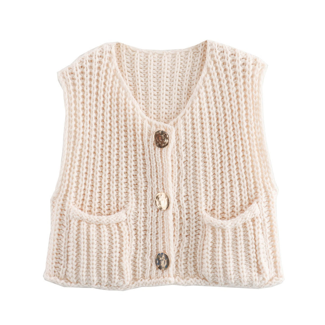 Damen Strickweste mit praktischen Taschen und dekorativen Holzknöpfen Drune