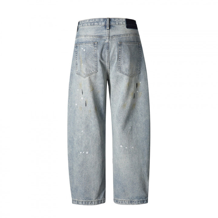 Herren Weitgeschnittene Vintage-Denimhose mit Used-Effekt, Paint-Splatter und Distressed-Details Drune
