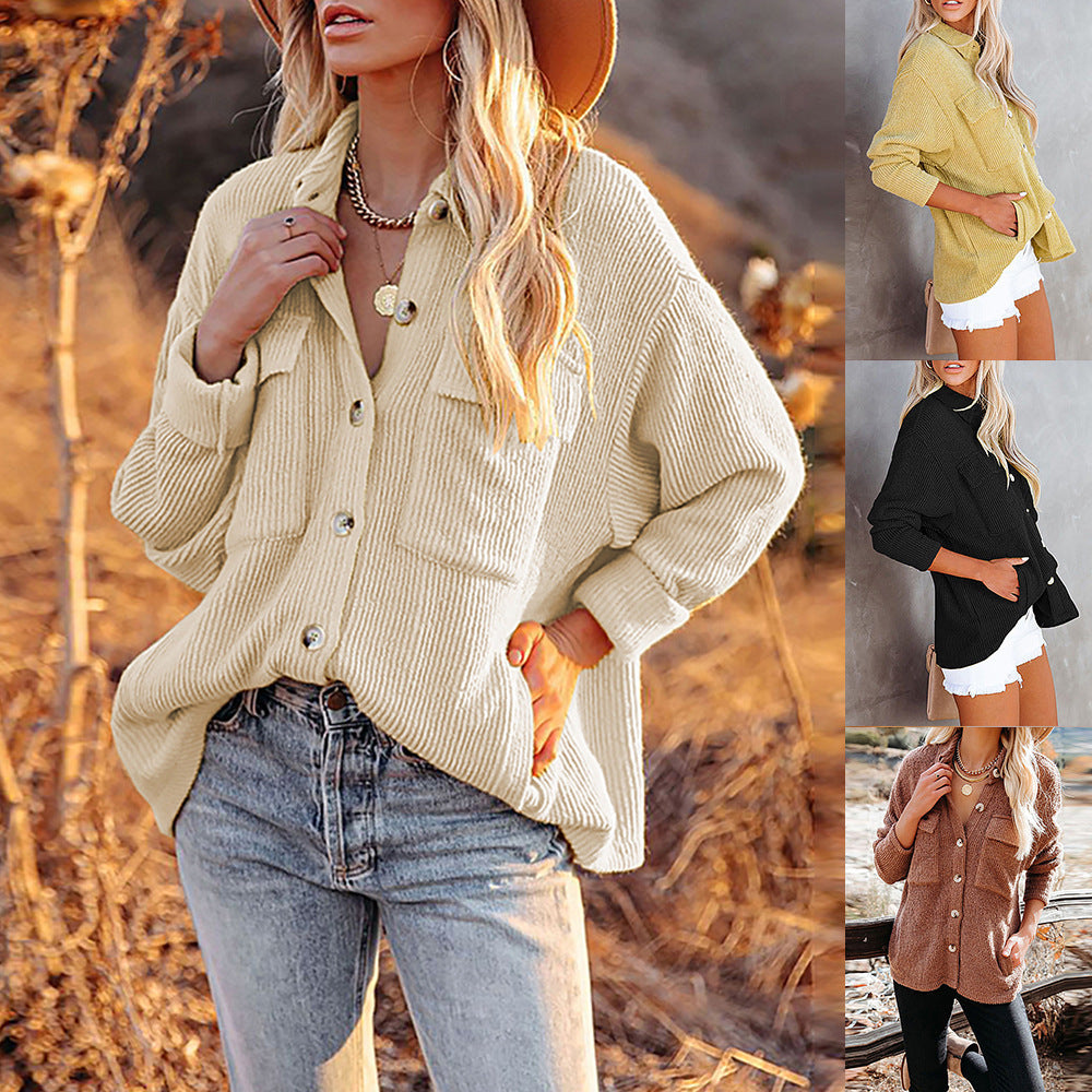 Damen lässige Overshirtjacke mit Struktur und praktischen Taschen Drune