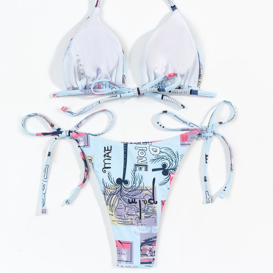 Damen verstellbarer Triangel-Bikini mit modischem Druck Drune