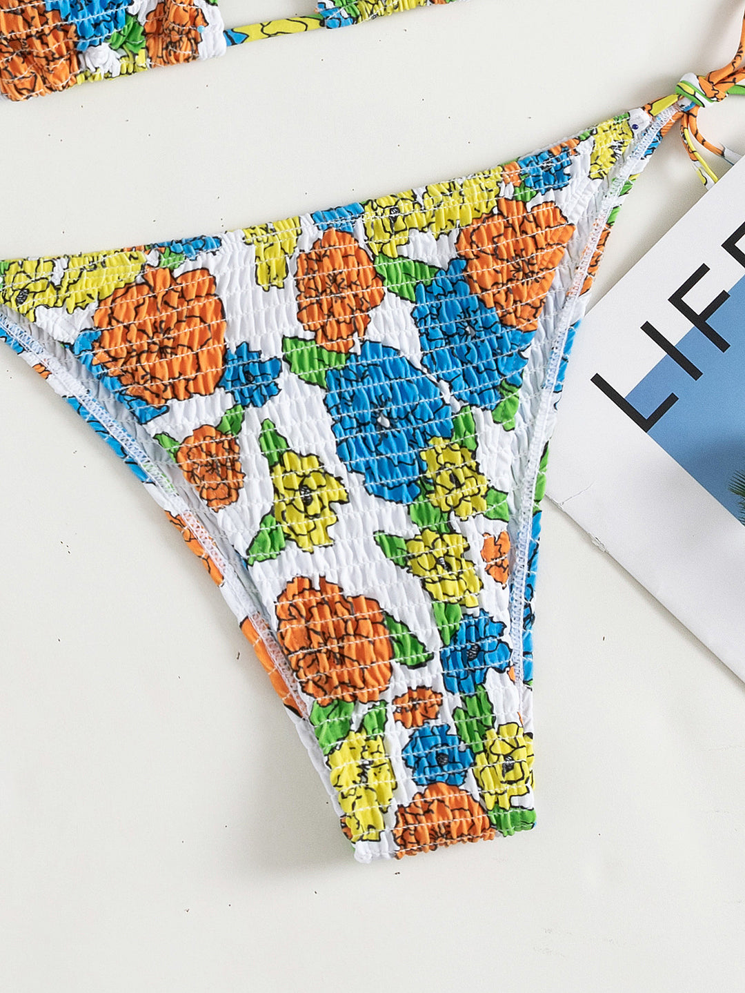 Damen Bunt bedrucktes Triangel-Bikini-Set mit raffinierten Bindebändern Drune