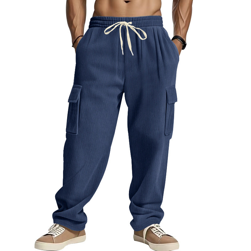 Herren Cordcargo-Hose mit weitem Bein, Tunnelzugbund und aufgesetzten Cargotaschen Drune