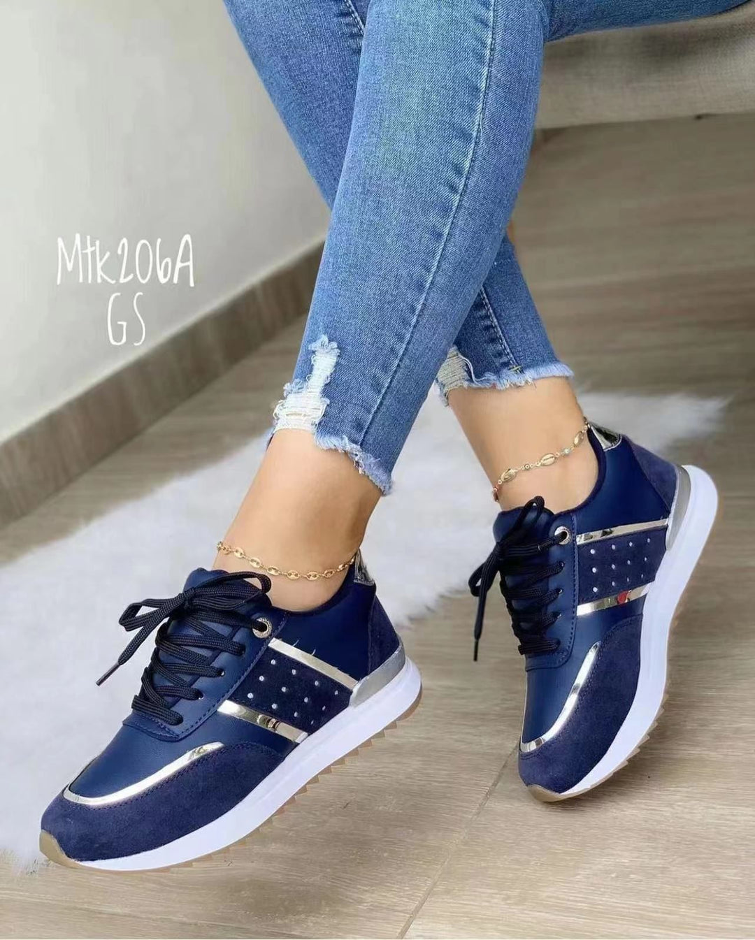 Damen Trendige Plateau-Sneaker mit Metallic-Akzenten und gepolsterter Komfortsohle Drune
