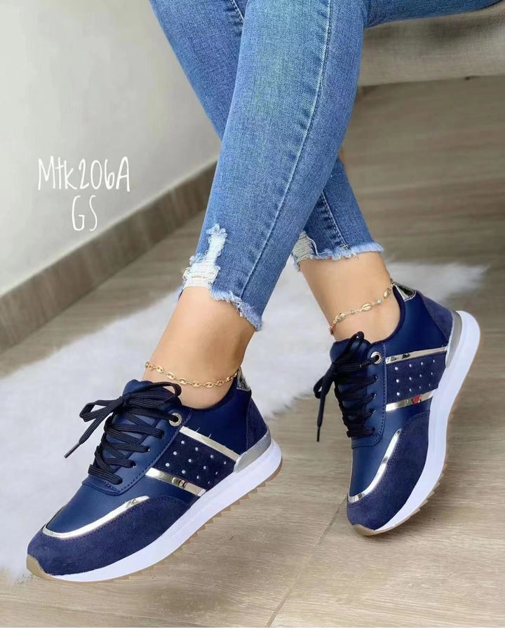 Damen Trendige Plateau-Sneaker mit Metallic-Akzenten und gepolsterter Komfortsohle Drune