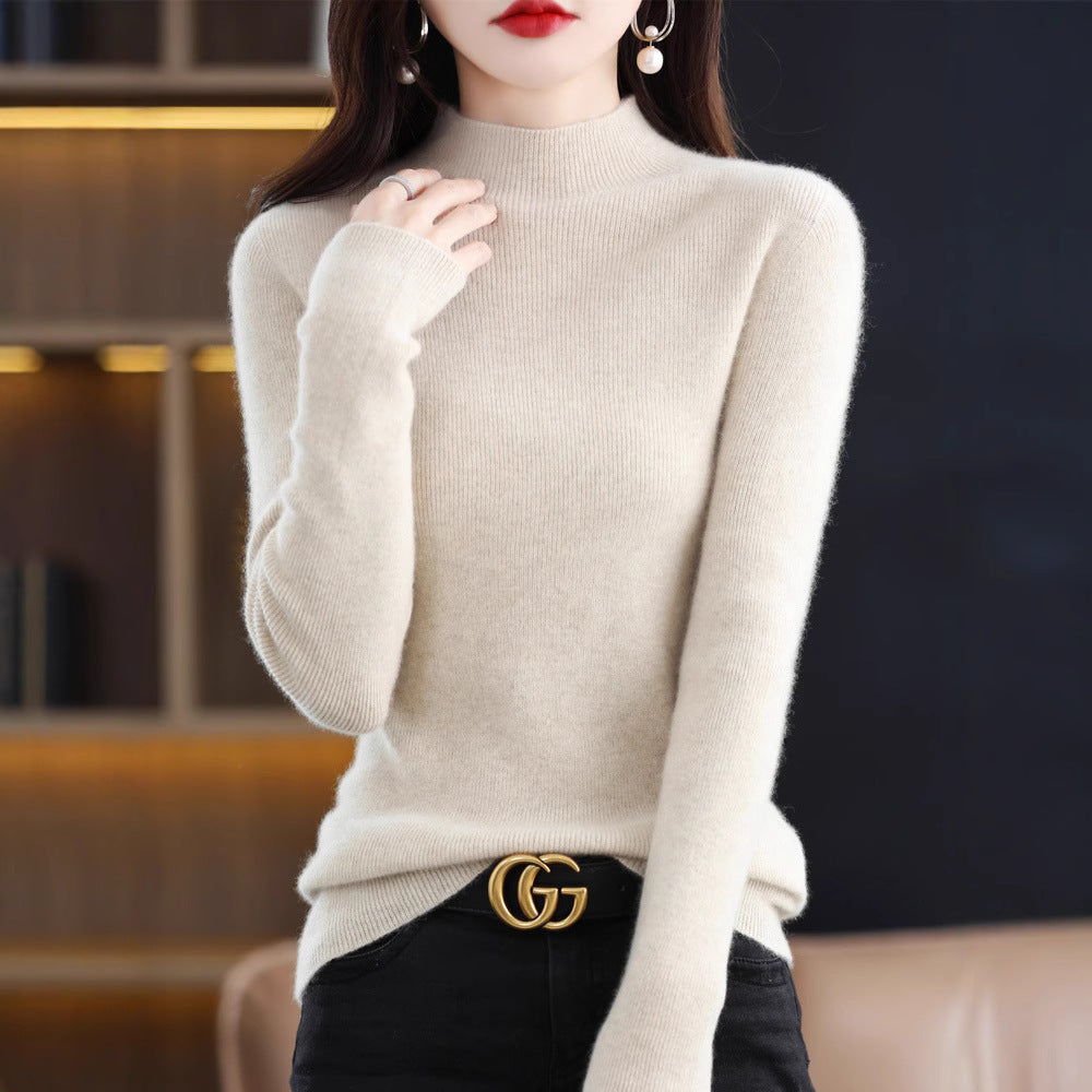 Damen Schmal geschnittener Mockneck-Pullover aus kaschmirähnlichem Feinstrick Drune