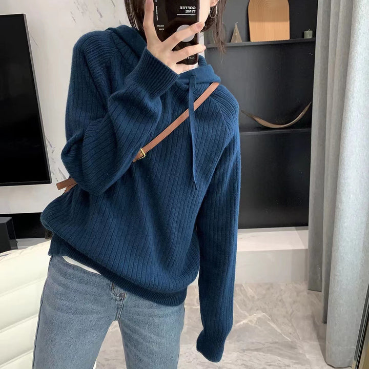 Damen Modischer Kapuzenpullover mit Rippstruktur und lässigem Schnitt Drune