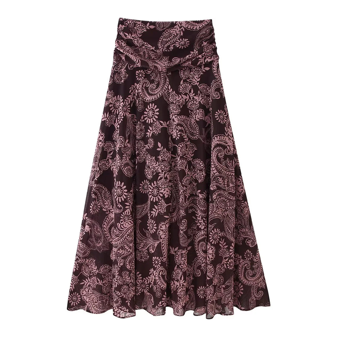 Damen nan ausgestellter Maxirock mit hoher Taillenpartie, Drapé-Bund und Paisley-Print Drune