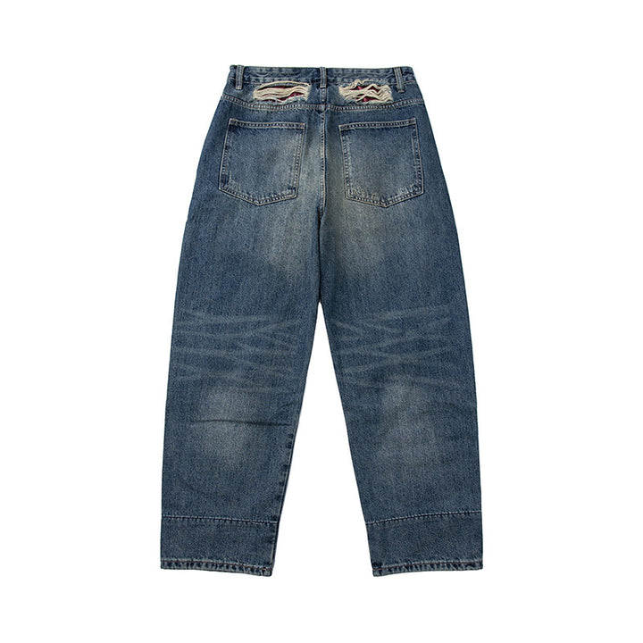 Damen Hochtaillierte Baggy-Jeans im Used‑Look mit Destroy‑Details und geradem Bein Drune