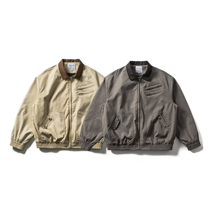 Herren Boxy-Canvas-Blousonjacke im Utility-Look mit Cordkragen und Zip-Brusttaschen Drune
