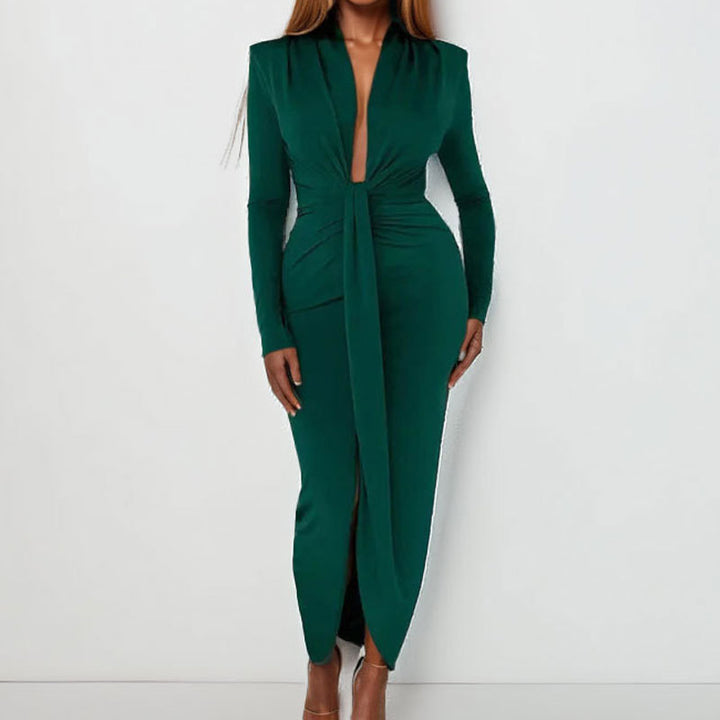 Damen Wickelkleid mit tiefem V-Ausschnitt und elegantem Schlitz Drune