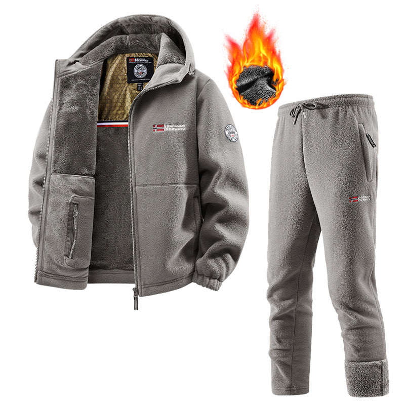 Herren Thermo-Fleece-Set mit Kapuzenjacke, Sherpa-gefüttert und elastischer Jogginghose Drune