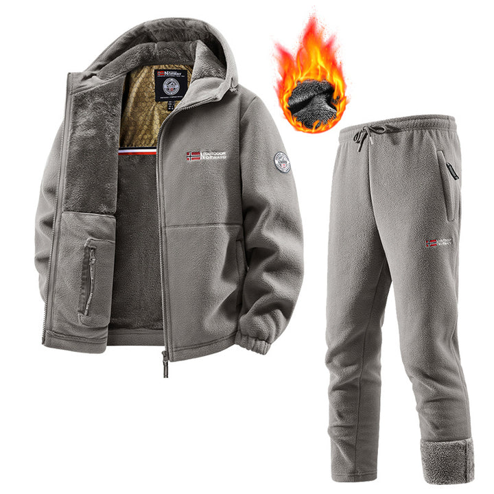 Herren Thermo-Fleece-Set mit Kapuzenjacke, Sherpa-gefüttert und elastischer Jogginghose Drune