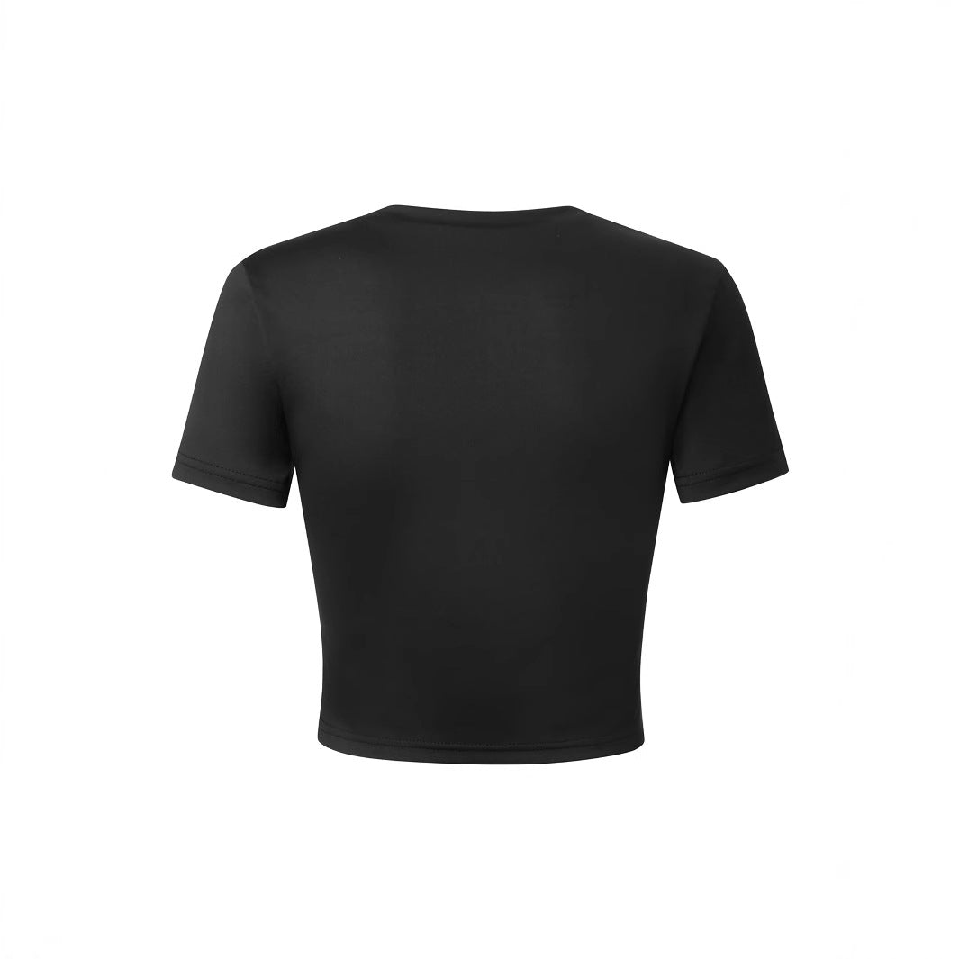 Damen Kurzarm Crop-T-Shirt mit witzigem Schriftzug Drune