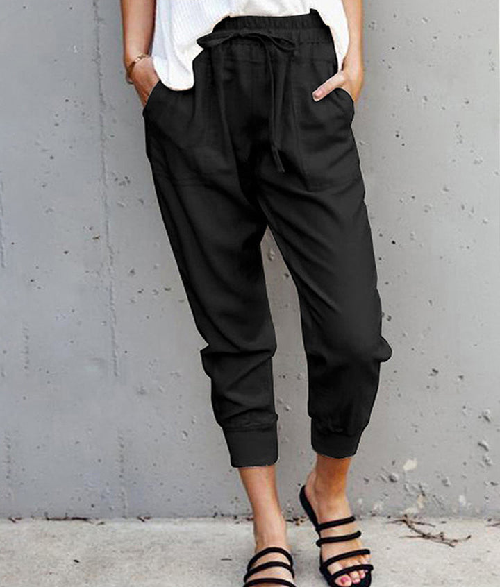 Damen nan lässige tapered Leinenhose mit elastischem Bund und Bündchen Drune