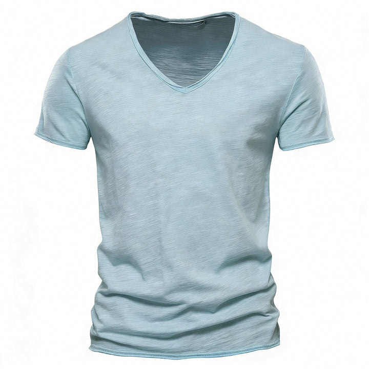 Herren nan leichtes Baumwolljersey Kurzarmshirt mit V-Ausschnitt und schmaler Passform Drune