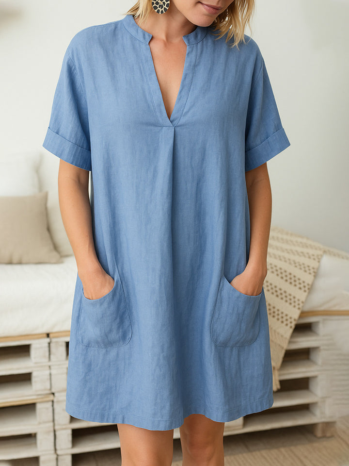 Damen Freizeitkleid mit praktischen Taschen und V-Ausschnitt Drune