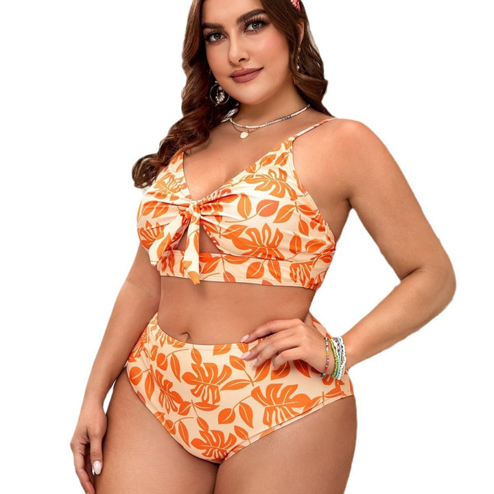 Damen High-Waist Bikini-Set mit floralem Knotendesign Drune