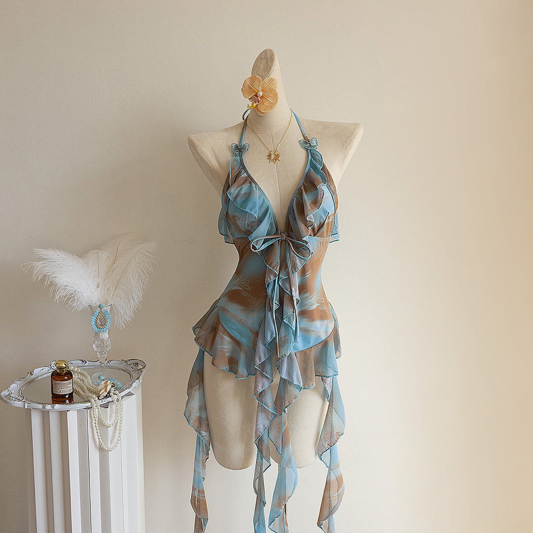 Damen Strandkleid mit transparenten Volants Drune