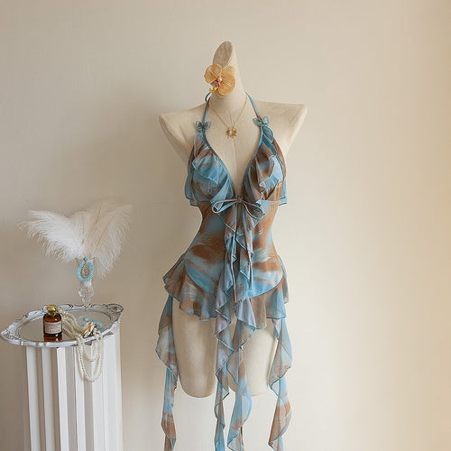 Damen Strandkleid mit transparenten Volants Drune