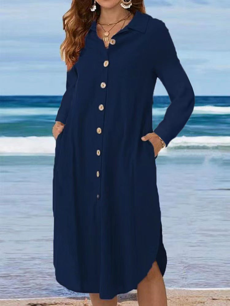 Damen Hemdkleid mit Knopfleiste und Seitenschlitzen Drune