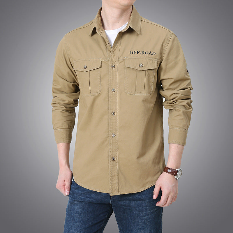 Herren nan langärmeliges Workwear-Hemd mit Druckknopf-Brusttaschen und aufrollbaren Ärmeln Drune