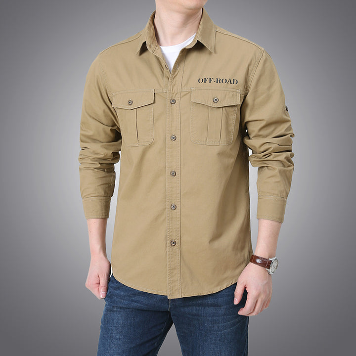 Herren nan langärmeliges Workwear-Hemd mit Druckknopf-Brusttaschen und aufrollbaren Ärmeln Drune