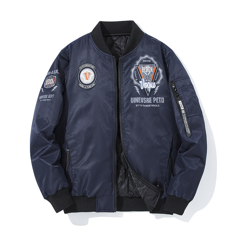Men's  urban patched utility zip-up bomber with sleeve pen pocket Drune