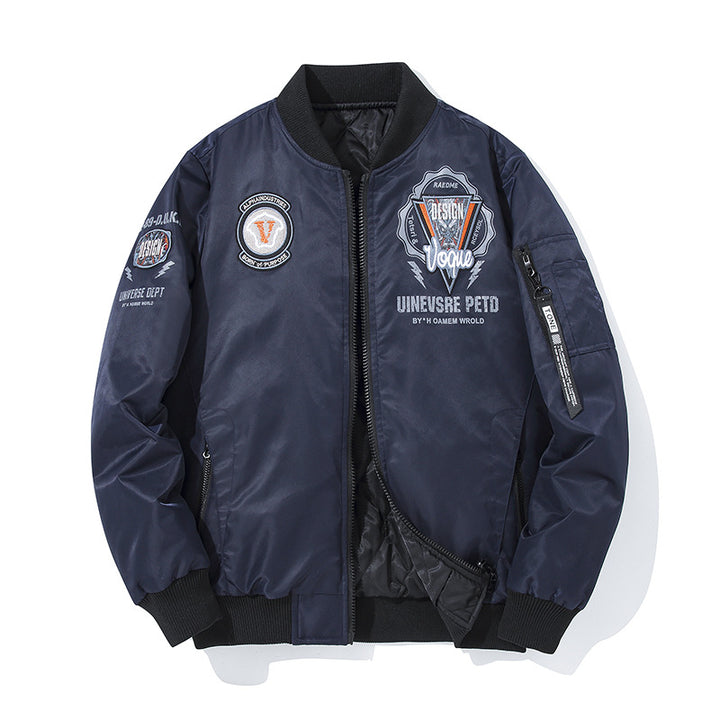 Men's  urban patched utility zip-up bomber with sleeve pen pocket Drune