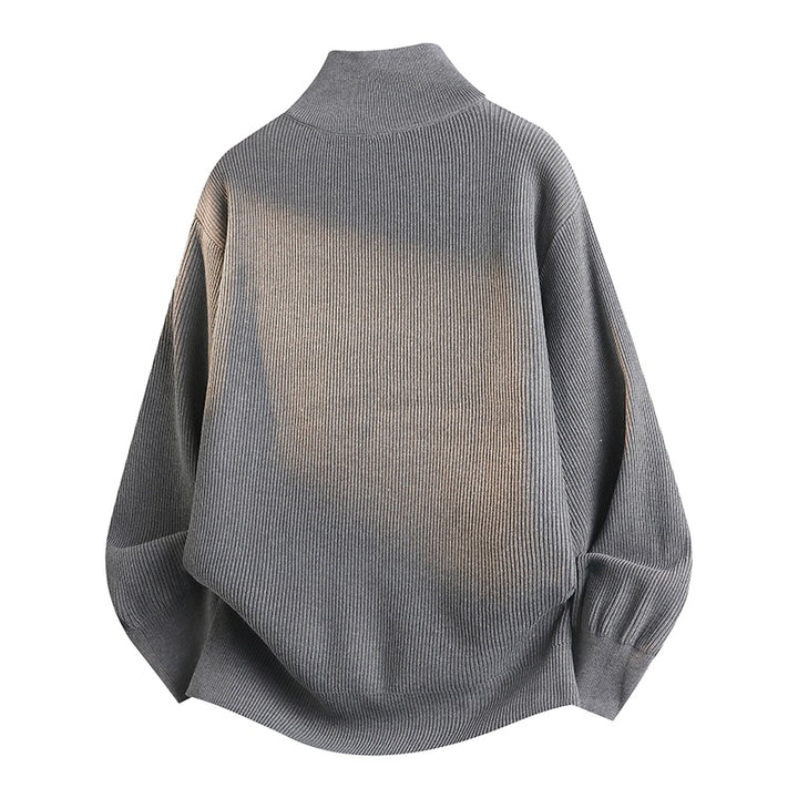 Unisex Oversize Strick-Zipjacke mit Stehkragen, gerippter Struktur & Zwei-Wege-Reißverschluss Drune