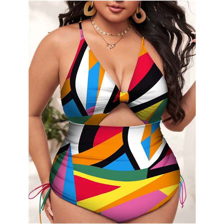 Damen Einteiler Badeanzug mit modischem Cut-Out und buntem geometrischem Design Drune