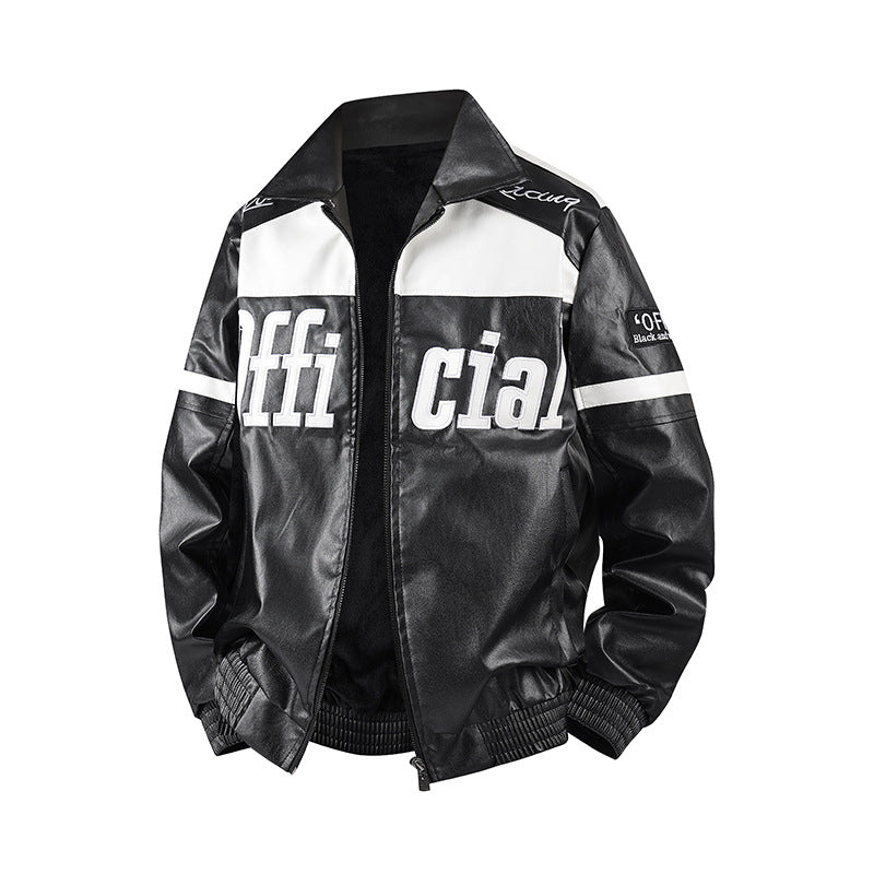 Herren Modische Kunstlederjacke mit Symbol-Design Drune