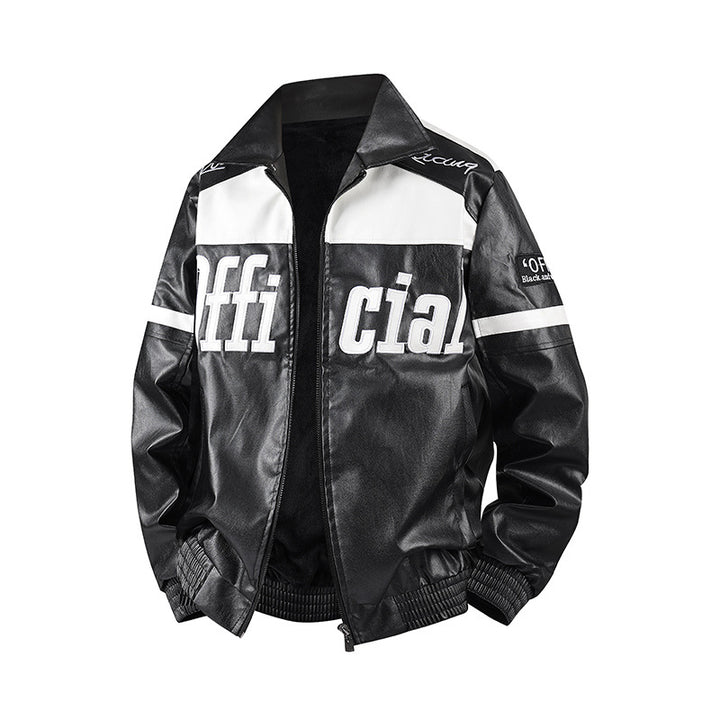 Herren Modische Kunstlederjacke mit Symbol-Design Drune