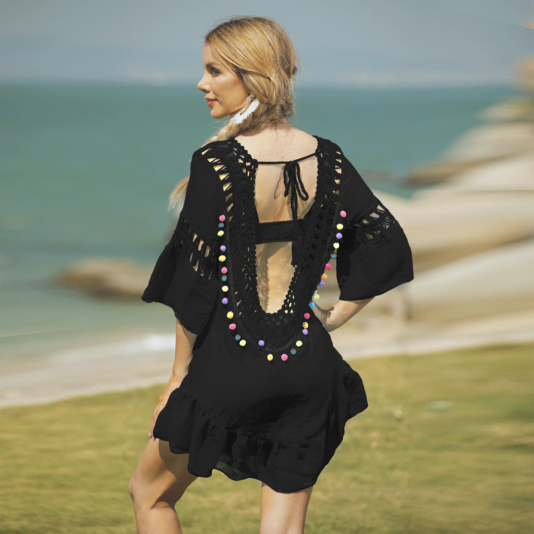 Damen Freizeitkleid mit raffinierten Lochmustern und voluminösen Ärmeln Drune