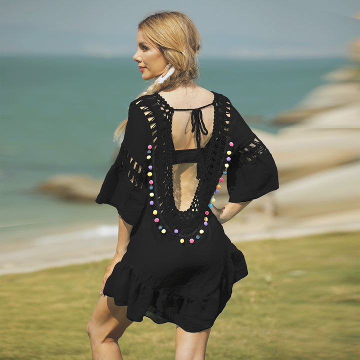 Damen Freizeitkleid mit raffinierten Lochmustern und voluminösen Ärmeln Drune