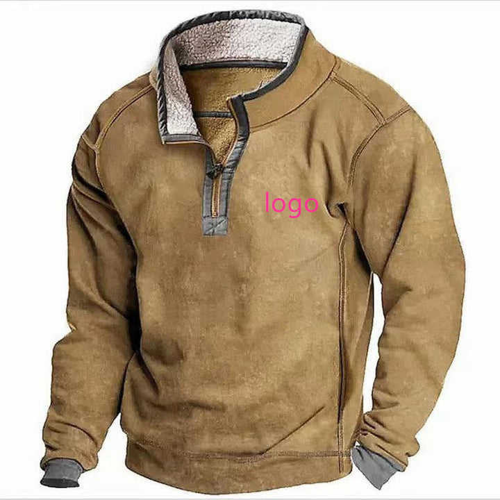 Herren Sherpa-Fleece-Pullover mit Halbzipper und Kontrastbesatz Drune