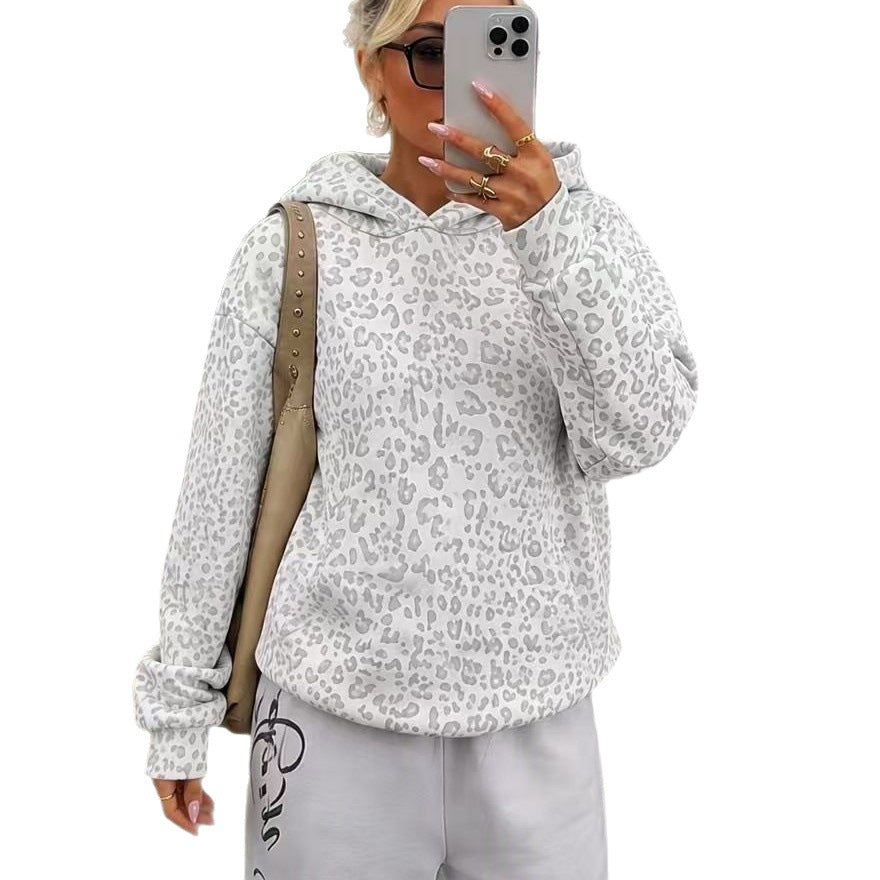 Damen Lockerer Kapuzenpullover im Leoprint mit Oversize-Schnitt Drune