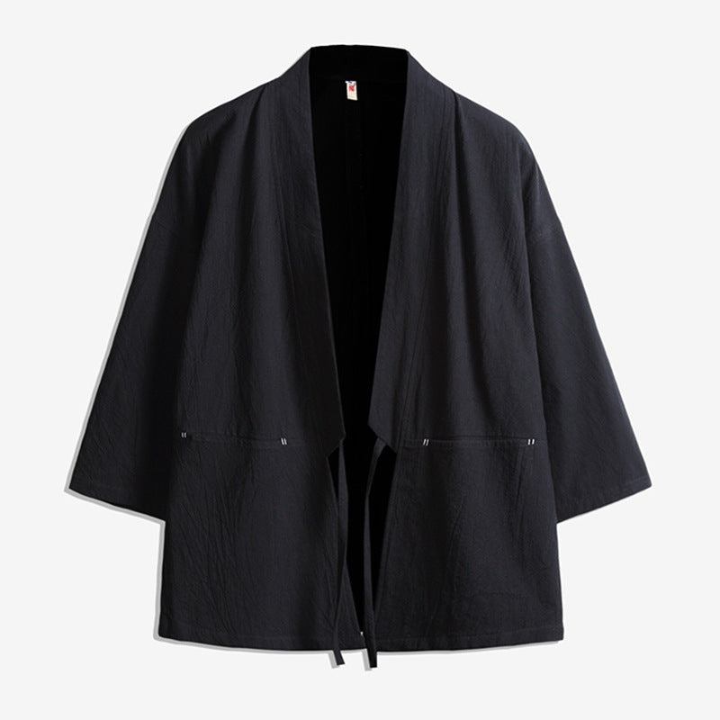 Unisex Kimono-Jacke im Oversize‑Schnitt aus leichter Baumwollmischung mit Bindegürtel Drune