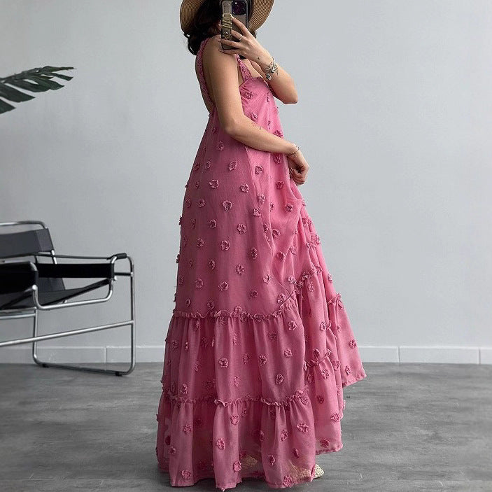 Damen Bodenlanges Sommerkleid mit Rüschendetails und floralem Motiv Drune