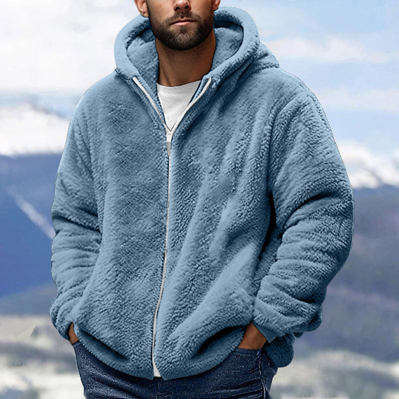 Herren Kuschelige Teddy-Fleece-Kapuzenjacke mit Reißverschluss und Oversize-Passform Drune