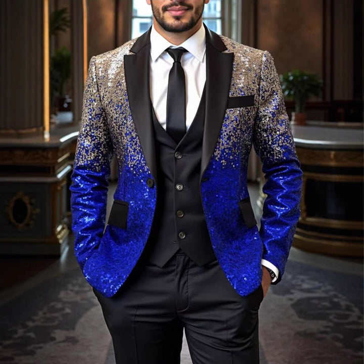 Herren Pailletten‑Sakko mit Satin‑Schalkragen und tailliertem Schnitt Drune