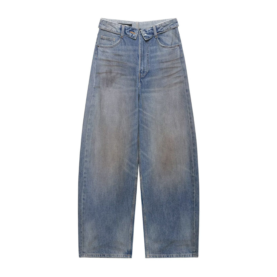 Damen nan weite Highwaist-Jeans im Vintage-Look mit ausgefransten Rissen Drune